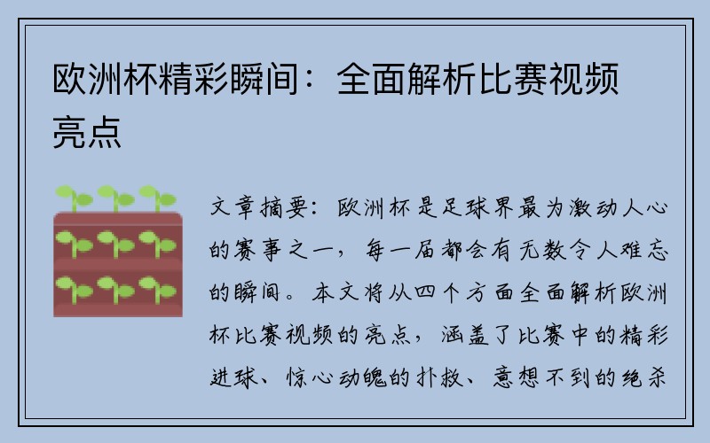 欧洲杯精彩瞬间：全面解析比赛视频亮点