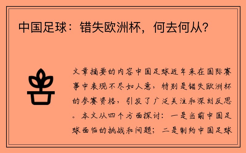 中国足球：错失欧洲杯，何去何从？