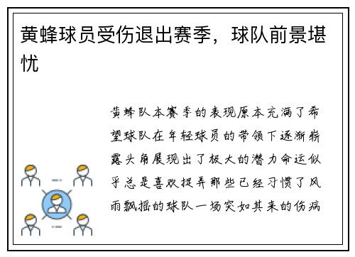 黄蜂球员受伤退出赛季，球队前景堪忧